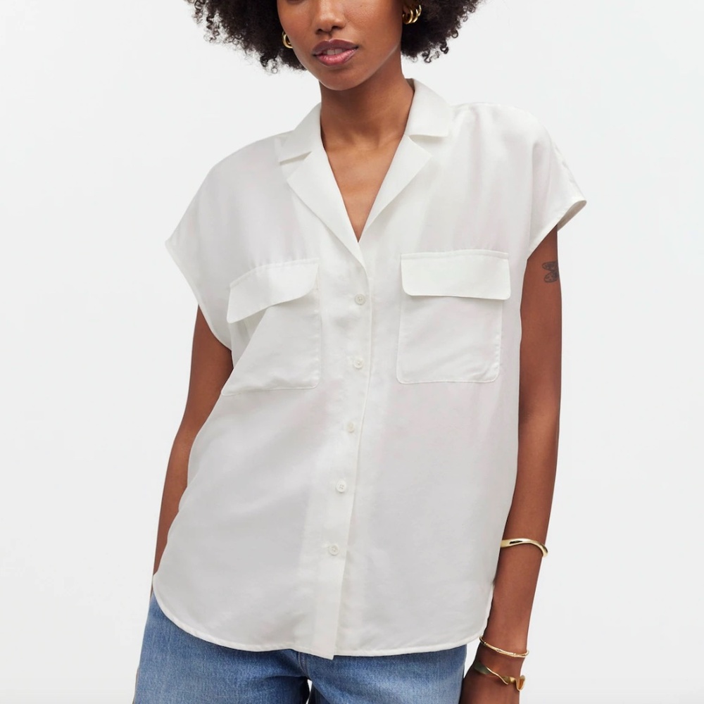 Madewell Silk Drapey Patch-Pocket Sleeveless Shirt